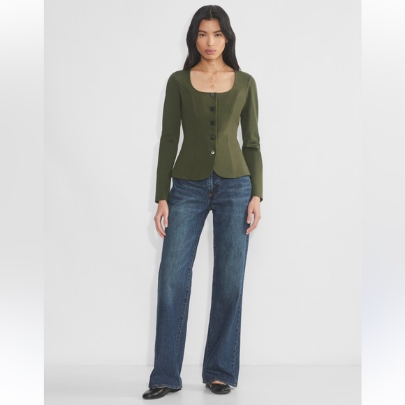 Wilfred Felice Ponte Top Ponte-knit button-up blouse Size 4 Green - Picture 2 of 15